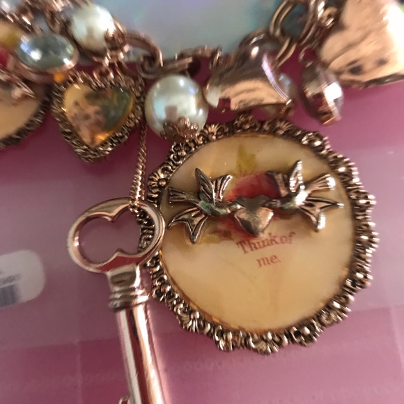 Vintage Betsey Johnson pink rose charm chain bracelet B40 think of me - Picture 5 of 7